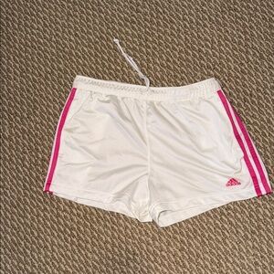 adidas White Athletic Shorts with Hot Pink Side Stripes